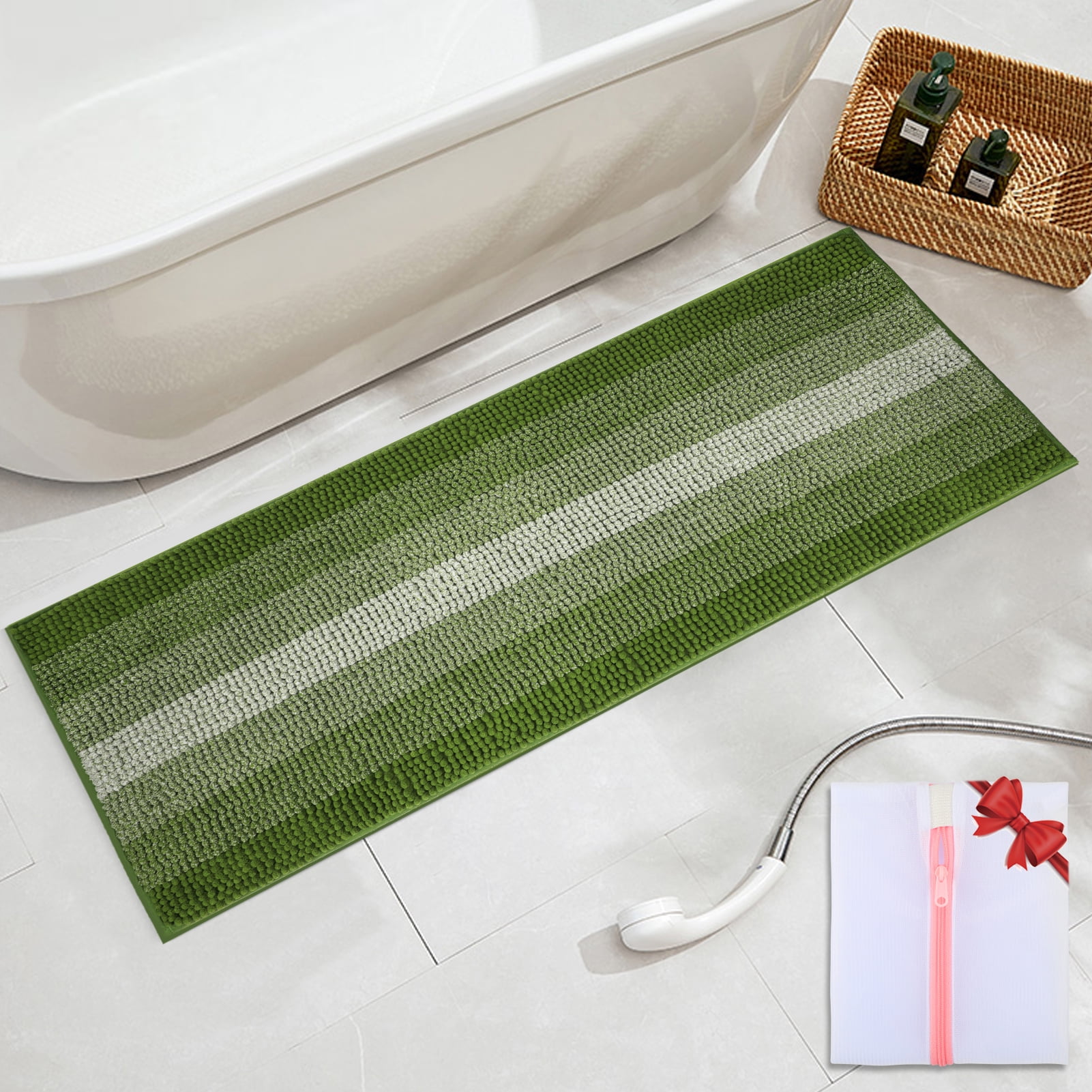 Hyhyco Bathroom Rugs 17"x47", Green Long Bathroom Rugs Runner