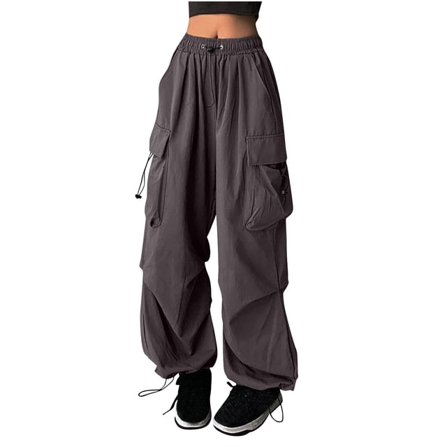 Pantalon d'Été Décontracté Pantalon Cargo Jogger Décontracté pour Femmes Pantalon de Randonnée Taille Élastique Pantalon à Cordon avec Poche P-126 Gris P