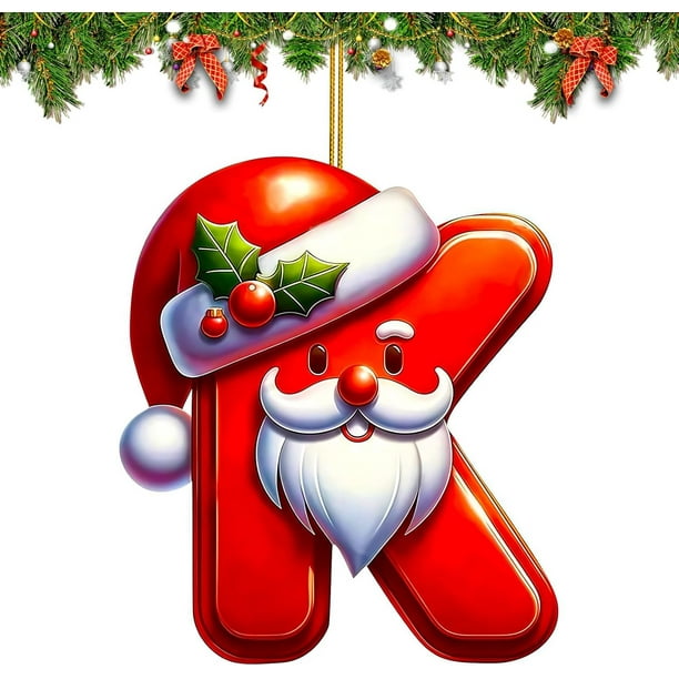 Adornos Navideños con Letras Del Alfabeto (26 Piezas) | Colgantes de Letras Acrílicas Personalizados con Gorros de Papá Noel | Decoraciones Navideñas Duraderas para El Hogar, La Oficina, La Escuela,