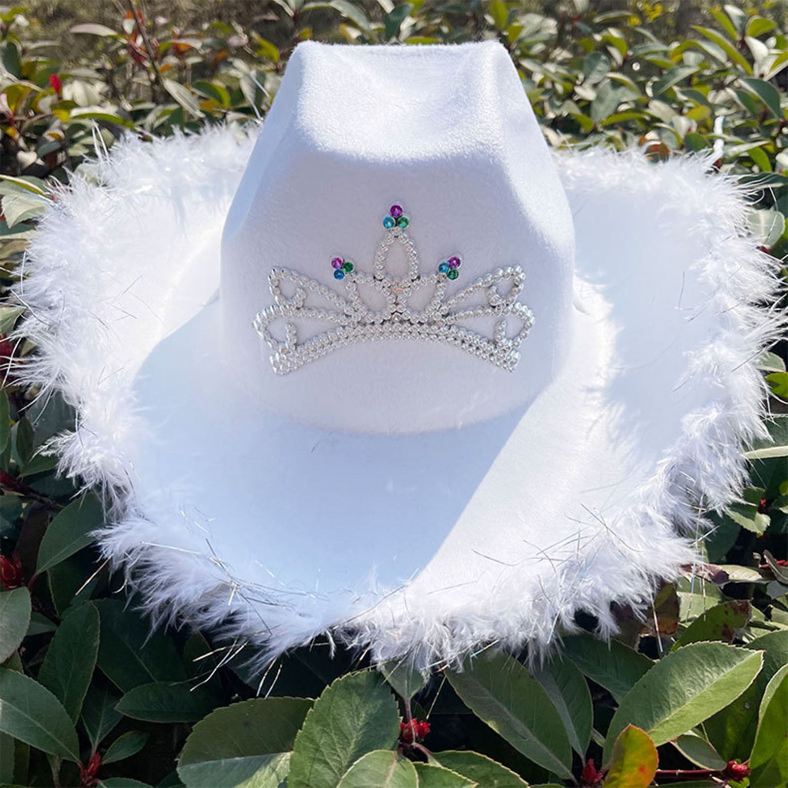 "ZHIYU White Cowgirl Hat Felt Cowboy Hat Princess hat with White Trim