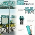 thumbnail image 4 of 2-Seat Folding Chair with Removable Sun Umbrella, Portable Camping Chair with Storage Pocket and Cup Holders, Outdoor Beach Chair for Beach, Patio, Park, Pineapple Pattern, 4 of 9