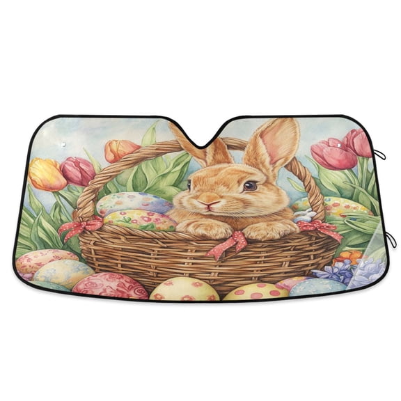 Qxltty Easter Rabbit Car Windshield Sunshades Foldable UV Rays Sun Visor Protector Keep Your Vehicle Cool 53×23.5in