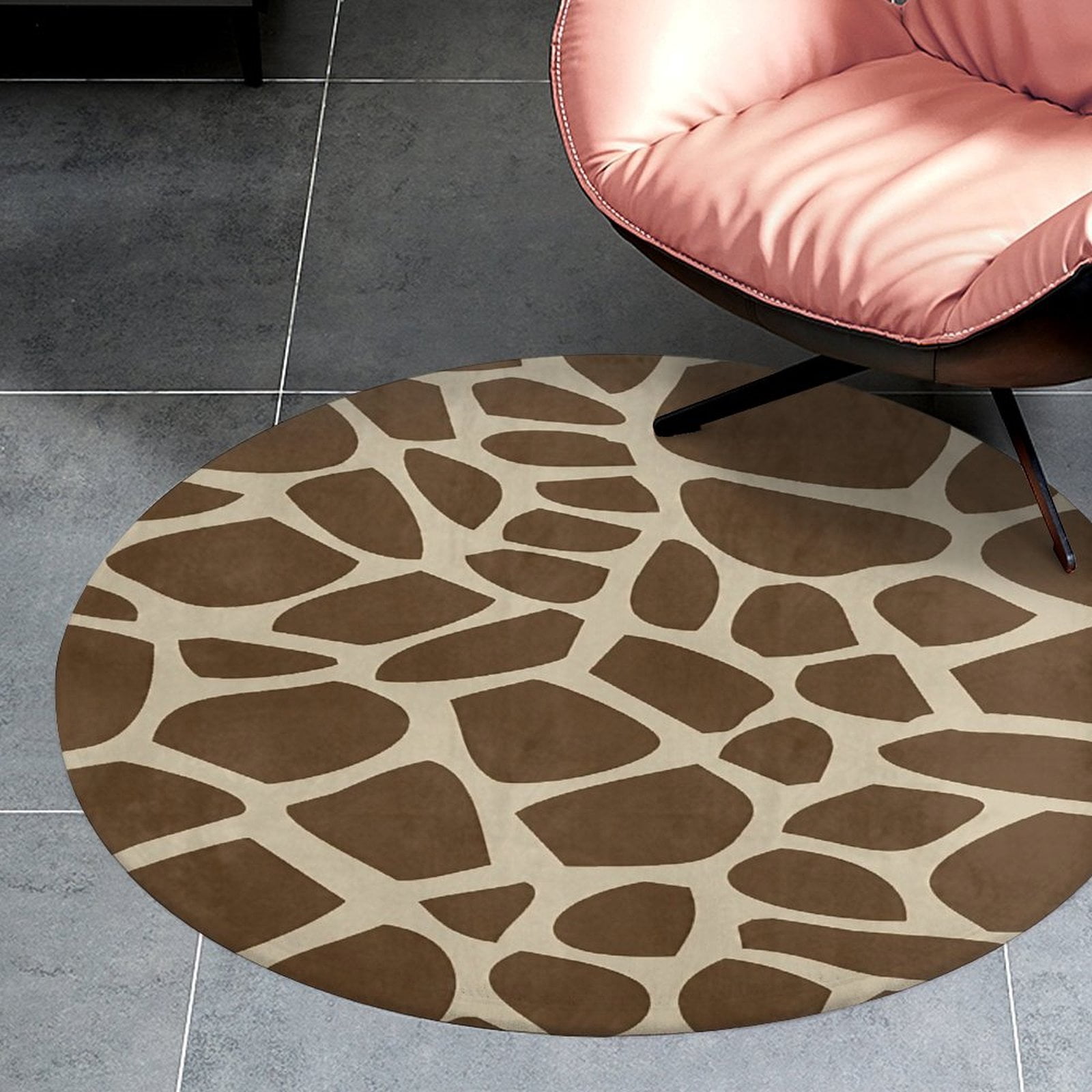 Giraffe Pattern (2) Round Area Rugs for Bedroom Living Room, 2FT Soft Comfy Indoor Circle Carpets, Carpet Home Decor Floor Mat