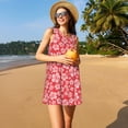 thumbnail image 3 of Vsdgher Robe d'Été à Imprimé de Fleurs d'Hibiscus Rouges pour Femmes, Décontractée, Col en U, Robe de Plage Sans Manches, Débardeur Ample, Robe Soleil avec Poche, 3 of 7