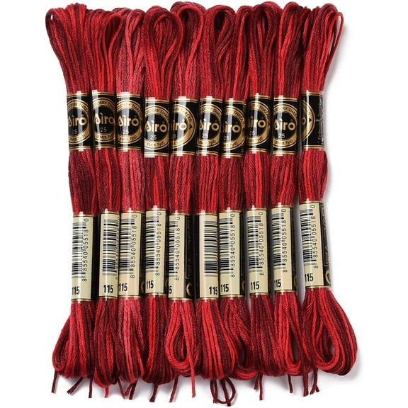 10 Skeins 6-Ply Polyester Embroidery Floss Cross Stitch Threads Segment Dyed Dark Red 0.5mm 8.75 Yards(8m)/skein