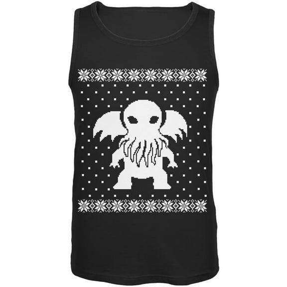 Big Cthulhu Ugly Lovecraft Christmas Sweater Mens Tank Top Black 2XL