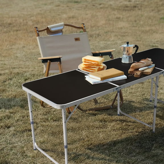 6ft Aluminum Folding Table - Lightweight Portable Alloy Table for Indoor & Outdoor Use, Black