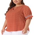 thumbnail image 4 of CHUANK Women‘s Plus Summer Pin Dots Ruffle Short Sleeve V Neck Blouses, 4 of 5