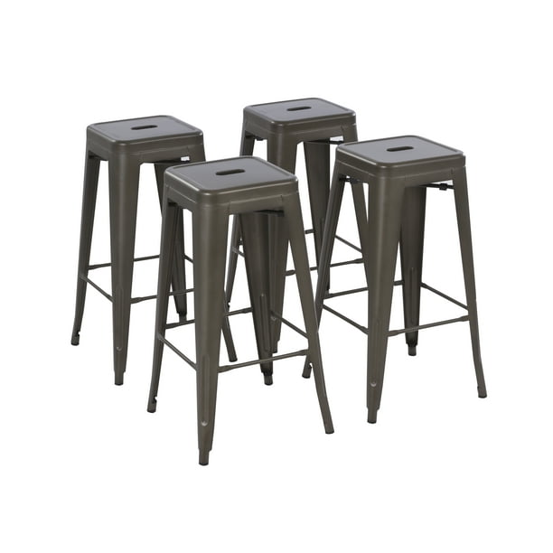 Howard 30inch Stackable Metal Barstool, Round Metal Swivel Bar Stools With Backless Black