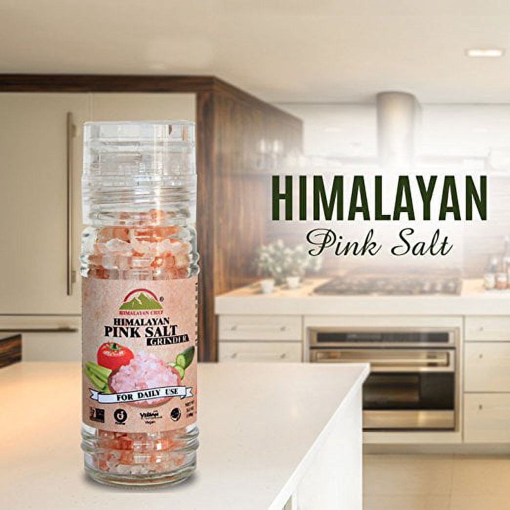 Himalayan Chef Pink Salt Refillable Grinder, 3.53-Ounce,Pure Salt in the World free of Bleaches or Chemical Additives , Delicious Tasting,Pure Gourmet Crystals
