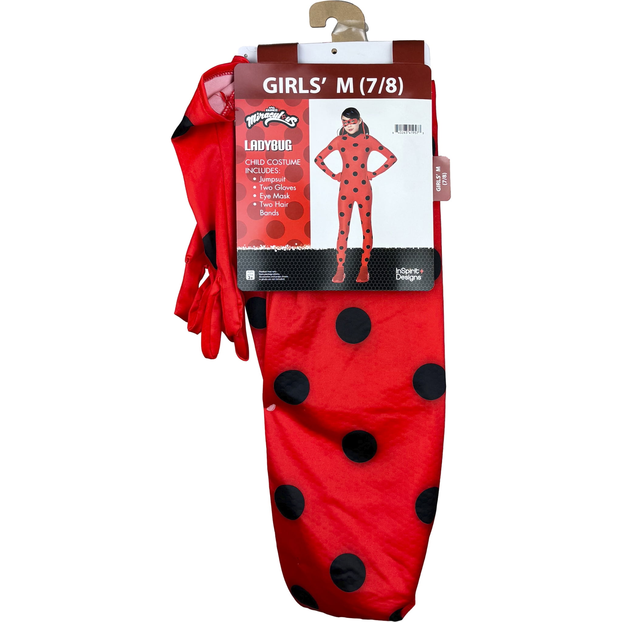 Miraculous Ladybug 4pc Jumpsuit Halloween Costume for Children, Girls' Size M (7/8), by Inspirit Designs