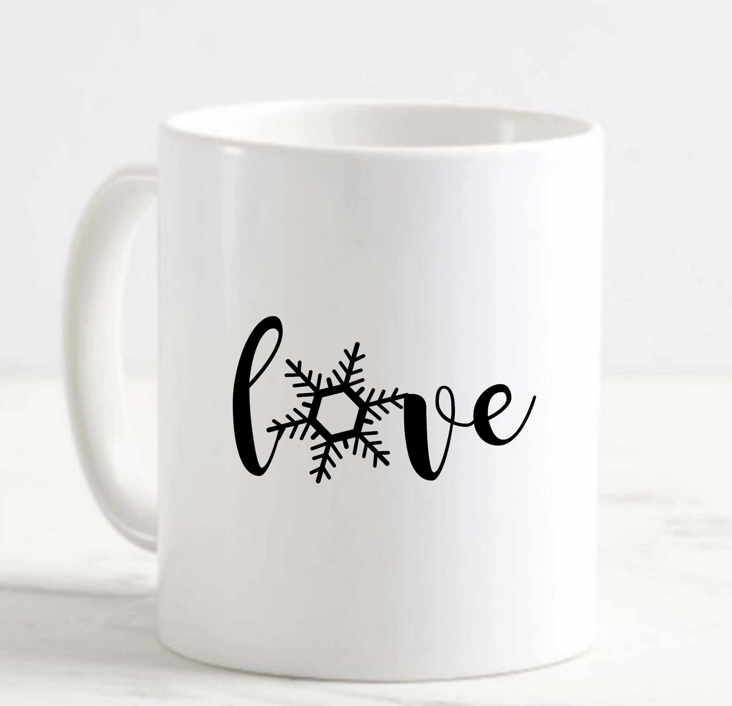 Coffee Mug Love Snowflake Holiday Cheer Winter White Cup Funny Gifts for  work office him her 