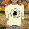 thumbnail image 2 of PINQI Girls Summer 3/4 Sleeve T Shirt Sunflower Dandelion Graphic Kids Athletic Top Cotton Crewneck Aesthetic Tshirt, 2 of 5