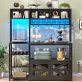 thumbnail image 6 of Baker Rack with Charging Station and LED Lights, Multifunctional Microwave Stand with 8 Open Shelves and Hutch, Coffee Bar with Spacious Desktop and 8-S Hooks for Kitchen, Black, 6 of 7