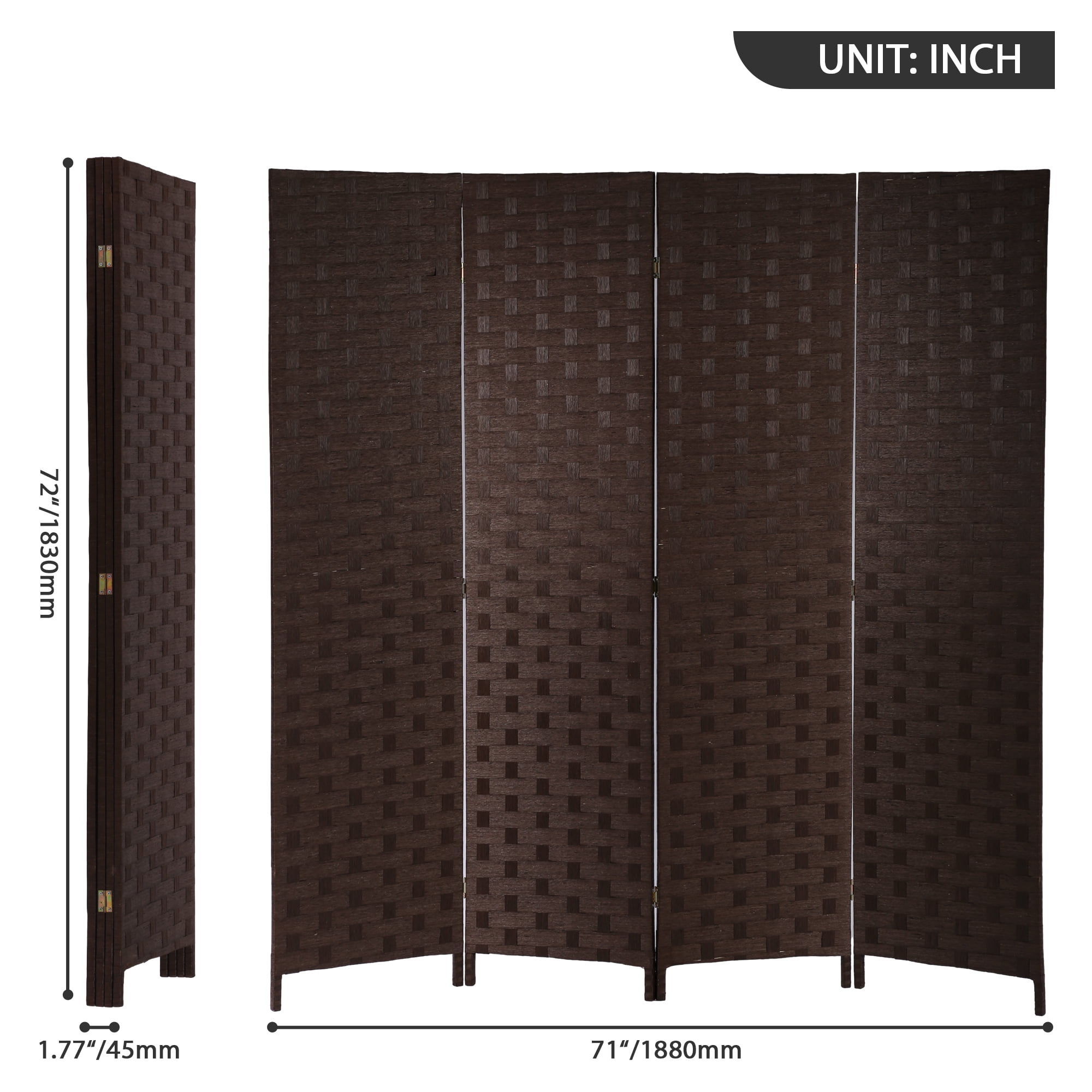 CL.HPAHKL 4 Panels Room Divider and Folding Privacy Screen, 6 ft Tall Wood Mesh Hand-Woven Design Wall Divider, Partition Room Dividers for Home Office Restaurant Bedroom