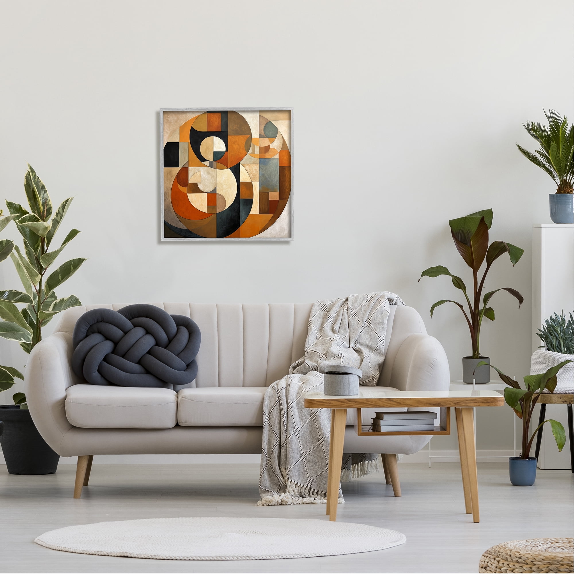 Stupell Industries Dark Contemporary Shapes Abstract Painting Gray Framed Art Print Wall Art, 24 x 24