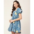 thumbnail image 4 of Moomaya Women Printed Flared Mini Dress Square Neck Puff Sleeves Cotton Short Dress, 4 of 8
