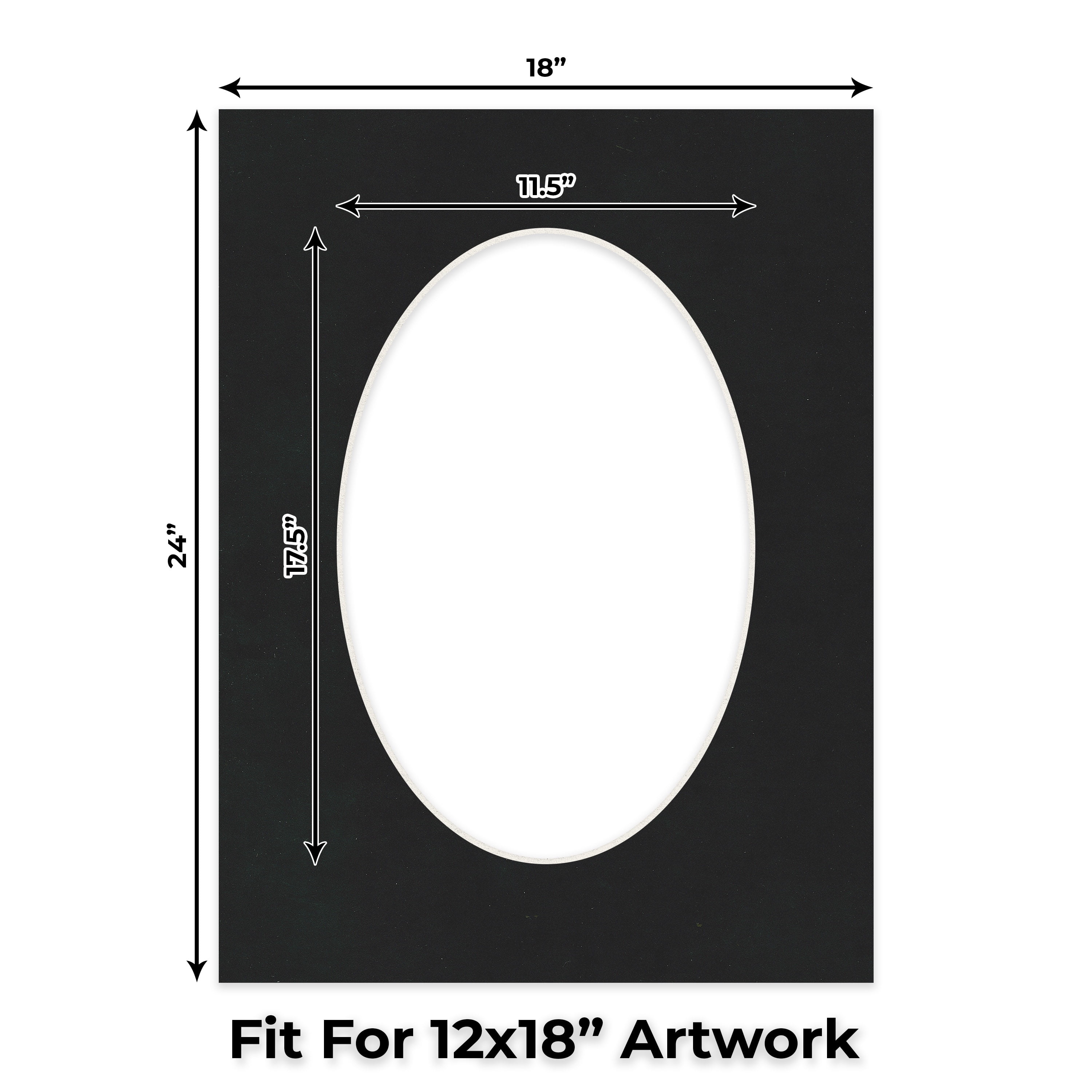 Black Suede Picture Frame Mat for 18x24 Frames - Oval Opening for 12x18 Photos - 25 Mats