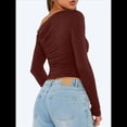 thumbnail image 4 of Blusa Informal de Larga con Cuello y Hombros Descubiertos para Mujer, Ajustada, para Salir, Estilo Y2K Vino Tinto XS, 4 of 7