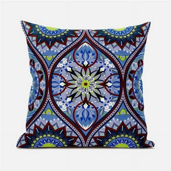 Bohemian Mandala Vector Indoor/Outdoor Pillow with Removable Cover in Blue Green White26x26