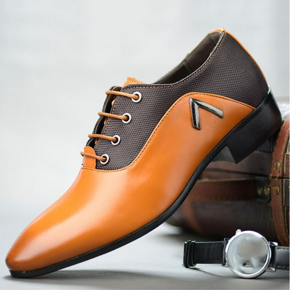 Dpityserensio Men's Fashion Business Leisure Lacquer Leather Shiny Leather Shoes Pointed Lace Formal Leather Shoes