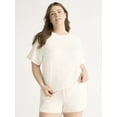 thumbnail image 3 of Joyspun Women's French Terry Short Sleeve Top and Shorts Pajama Set, 2-Piece, Sizes XS-3X, 3 of 6