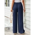 thumbnail image 6 of TEMOFON Pants for Women Wide Leg Linen Pant Casual Palazzo Summer Flowy Pants with Pocket Navy Blue Drawstring Loose Lounge Pants S, 6 of 11