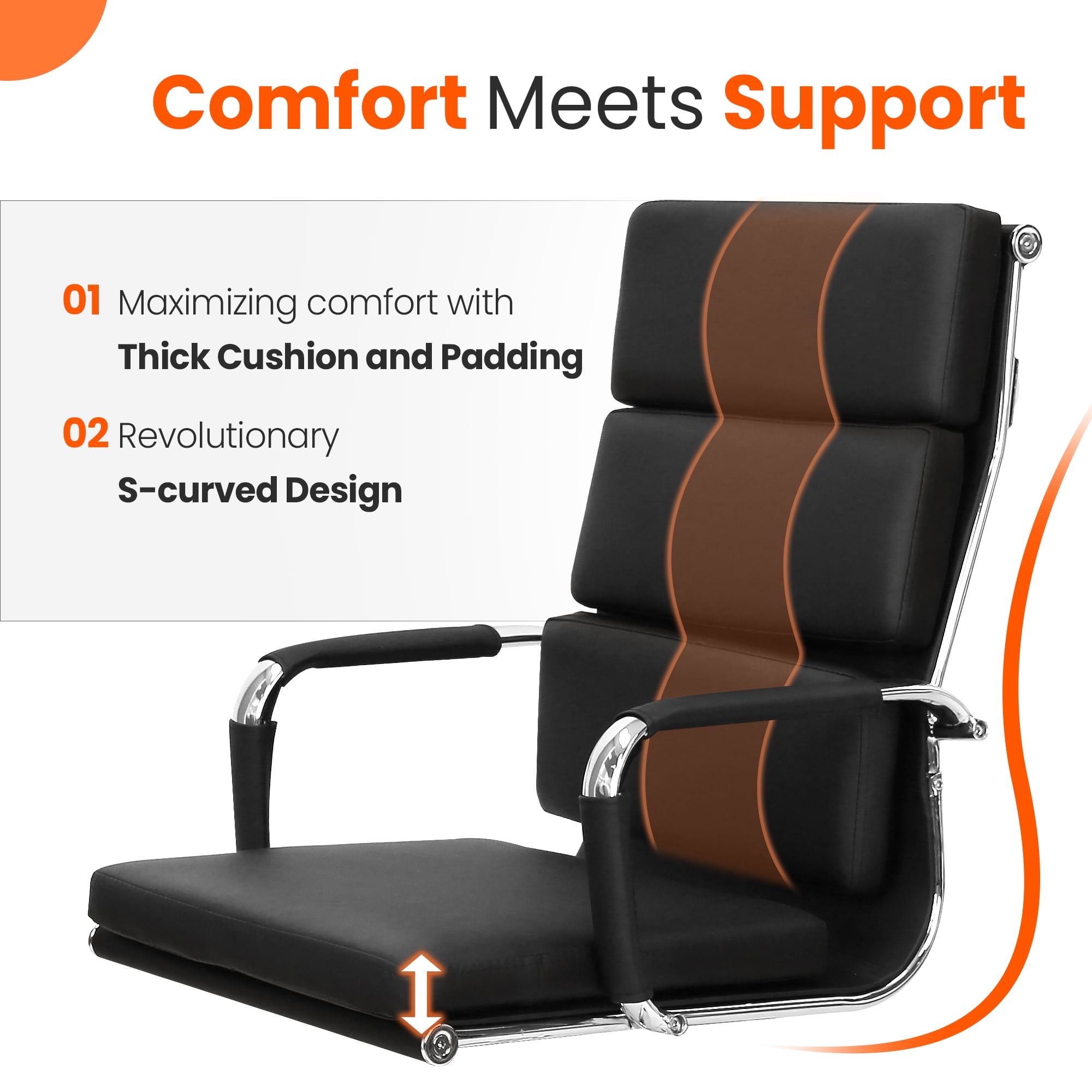NEO CHAIR Conference Office Chair Century Modern High-Back Cushioned, Black