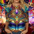 thumbnail image 2 of Mardi Gras Top for Women Plus Size 3/4 Sleeve Crewneck T-Shirt Fancy Carnival Graphic Tees Stretchy Loose Party Tops Blue Tops,Size S-5XL, 2 of 7
