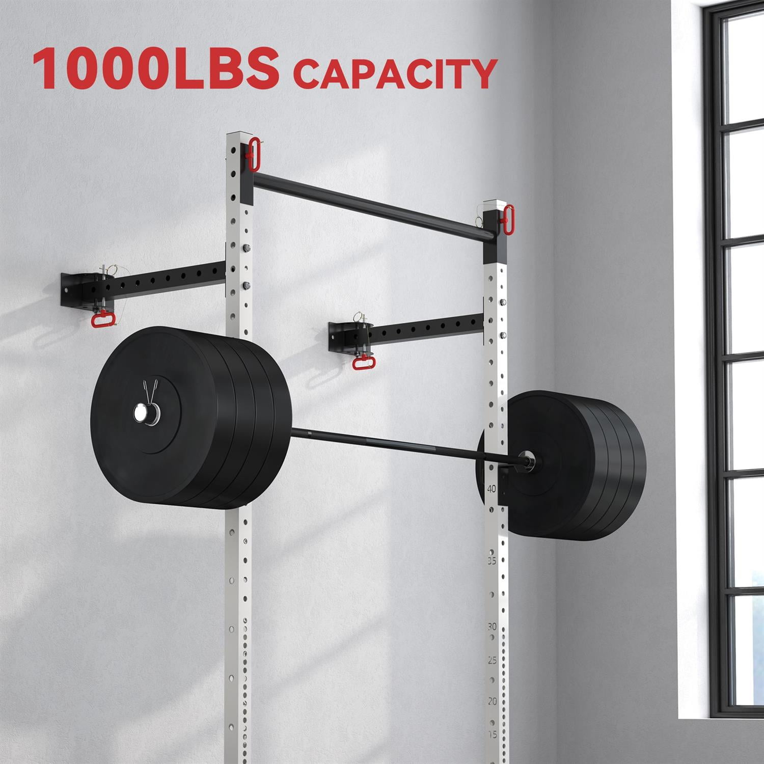 Demi Bonn Folding Squat Rack with Pull Up Bar - Wall Mounted, Adjustable 1000 LBS Capacity Power Rack ,White