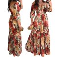 thumbnail image 2 of Spring New Elegant and Fashionable Style Printed Lace Up V-Neck Large Swing Dress As Shown S, 2 of 7