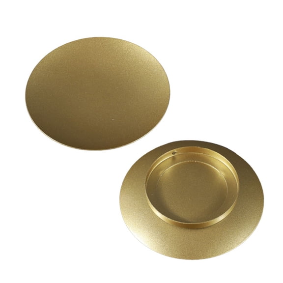 2Pcs Candle Holder Tray Set, Round Metal Plate Stand for Tea Scented Pillar Wax Candles, Living Room Bedroom Countertop Decor for Birthday Wedding Home