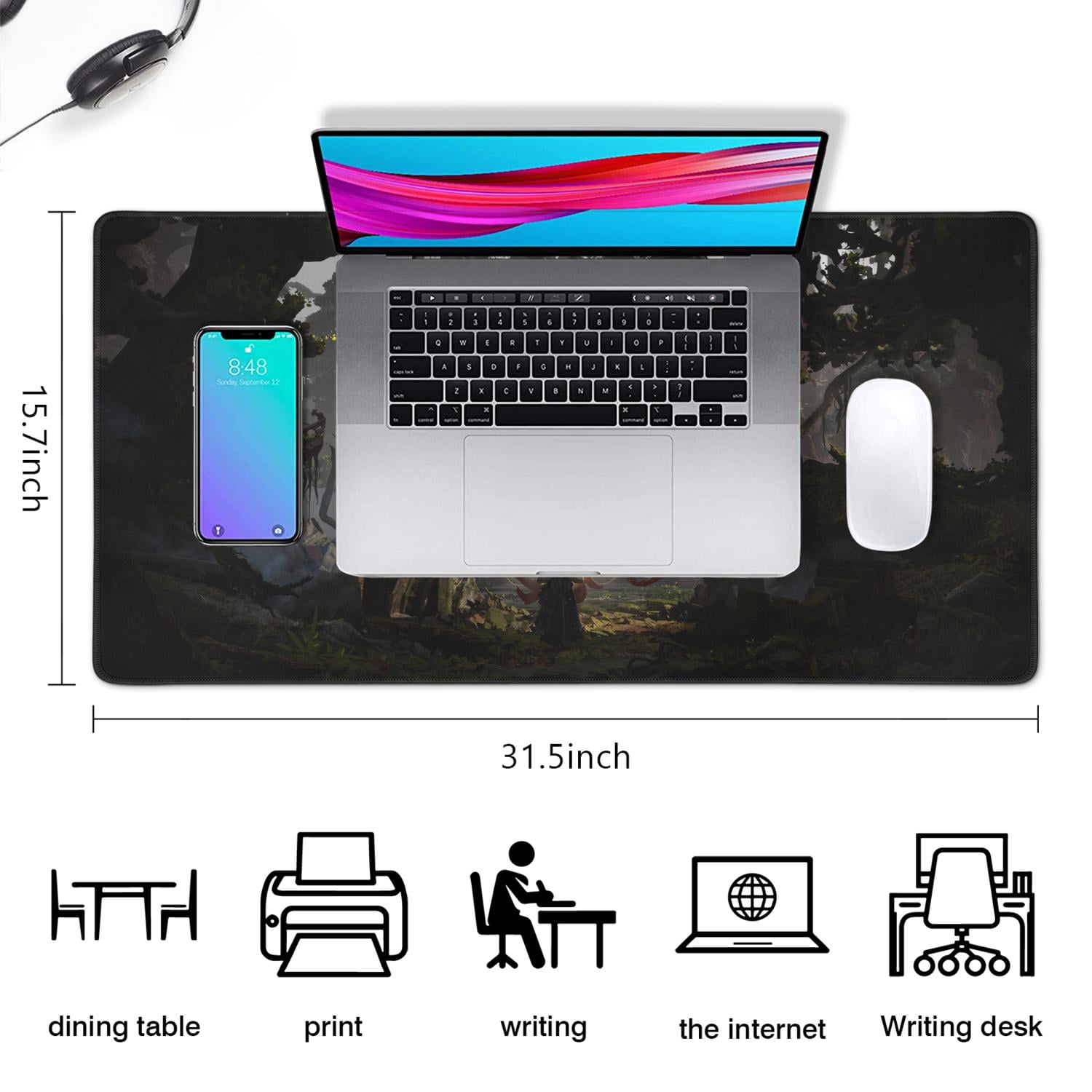 Wukong Gaming Mouse Pad Non Slip Cool Rubber Mousepads for Table Desk Ancient Buildings, Deep in the Forest Mousepad Gaming for Computer Wireless Mouse Decoration (31.5x15.7in)