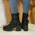 thumbnail image 4 of Women's Ankle Boots Platform Lug Sole Riding Booties Vintage Leather Buckle Strap Back Zipper Mid Calf Boots Black 7.5, 4 of 7