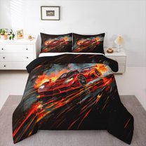 Castle Fairy Boys Girls Red Racing Car Twin Comforter Sets,Extreme Sport Bedding Set