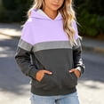 thumbnail image 2 of Girls Color Block Hooded Sweatshirt, Long Sleeve Pullover Hoodie with Front Kangaroo Pocket, Kids Loose Casual Striped Patchwork Tops for Spring Fall Watermelon Red 13-14 Years, 2 of 6