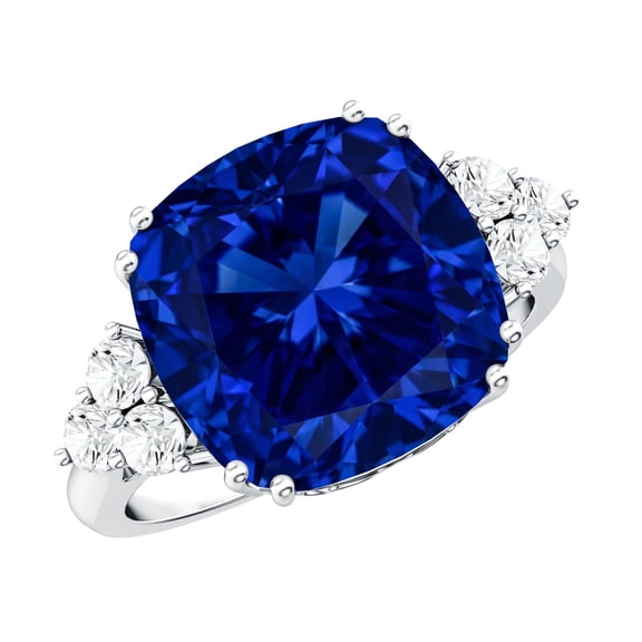 Rosec Jewels Lab Grown Blue Sapphire Cushion Cut Engagement Ring for Women - 9 Carat - AAAA Quality - Blue Sapphire Diamond Ring, 925 Sterling Silver, US 4.00
