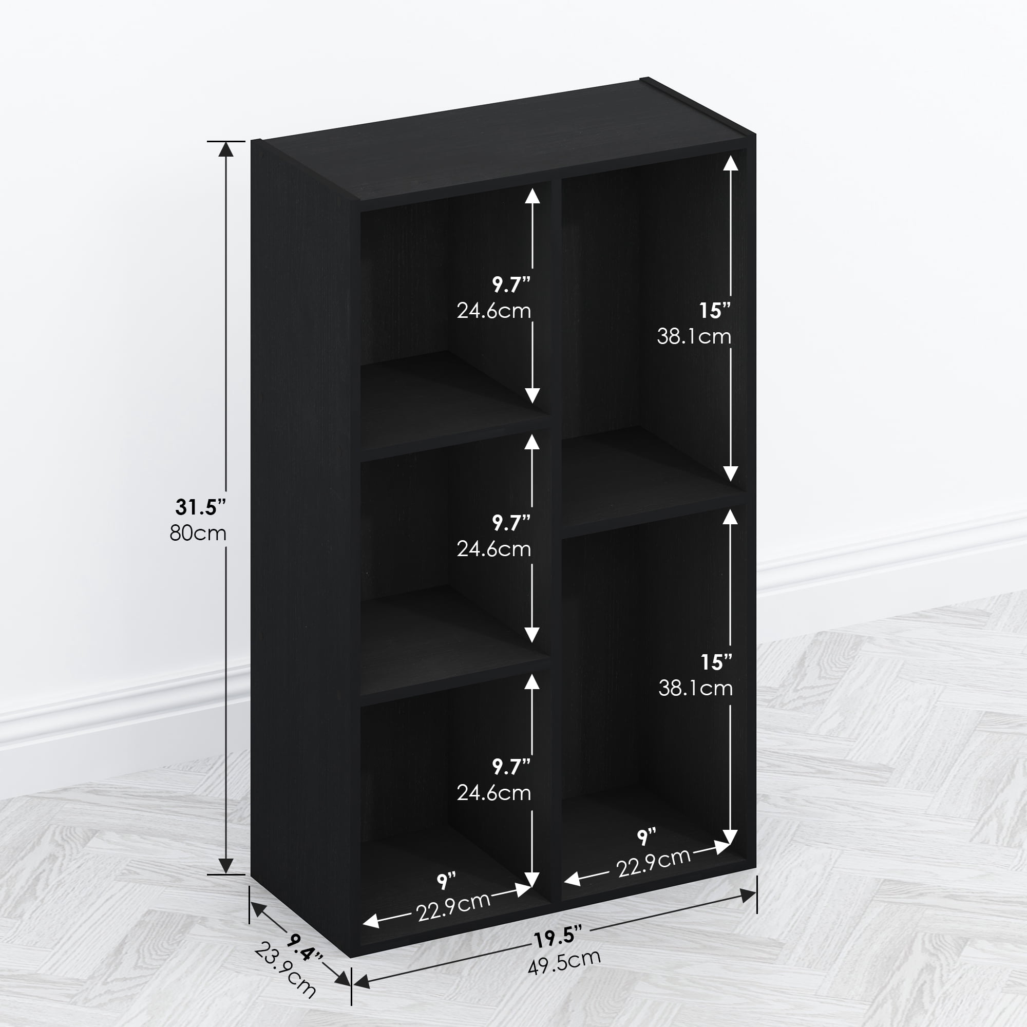 Furinno Tomi Organizer Bookcase, Bookshelf, 5-Cube, Blackwood