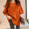 thumbnail image 2 of Cathalem Chemises pour Femmes Col Rond Ample T-Shirts à Blocs de Couleur, Orange S, 2 of 4