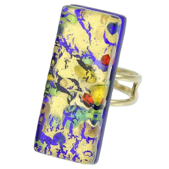 GlassOfVenice Murano Glass Venetian Reflections Rectangular Adjustable Ring - Golden Meadow