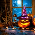 thumbnail image 3 of Halloween Light Up Witch Hat for Kids Adults Cartoon Pumpkin Print LED Light Wide Brim Wizard Hats for Cosplay, 3 of 6