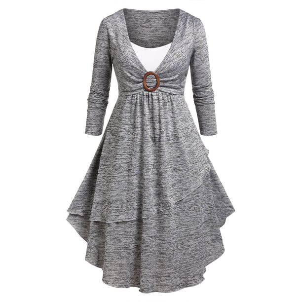Vestido Midi de Talla Grande con Anillo de Space Dye Rosegal Vestidos casuales de talla grande