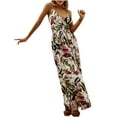 thumbnail image 3 of TIHLMK Women Dresses Summer Fashion Women V-Neck Boho Printing Suspender Lacing Sleevess Holiday Dress Long Skirt, 3 of 8