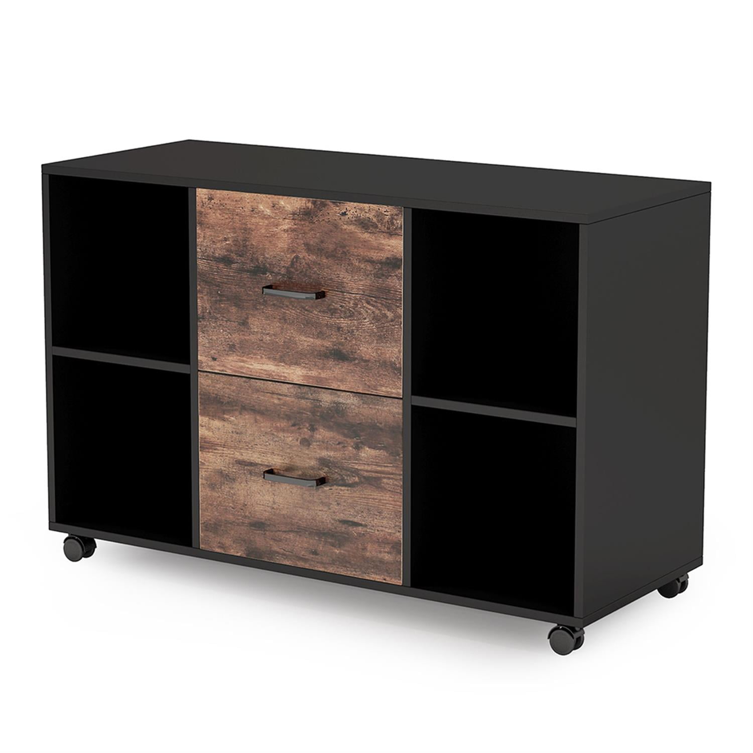 Demi Bonn 2-Drawer File Cabinet, Large Wood Rolling Filing Cabinet for Home Office, Printer Stand, for A4, Letter-Size Documents, Storage Cabinet for Home Office, Black