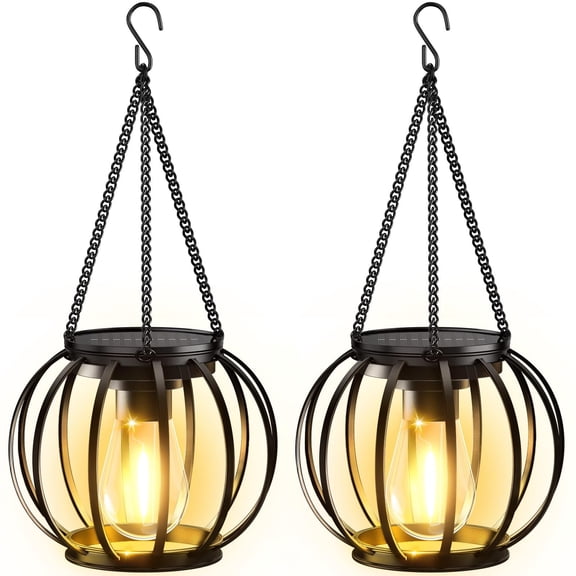 Solar Lanterns Outdoor Waterproof, 4 Pack Upgraded Metal Hanging Solar Lights Outdoor Lanterns, Auto On/Off Outdoor Hanging Lantern for Yard Patio Pathway Porch Garden Decor