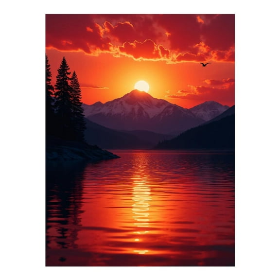 Diamond Art Kit for Adults, Sunset Over Mountain Lake Diamond Painting for Adults Beginners, DIY Diamond Art Painting Kits, 5D Diamond Painting Crafts for Home Decor 12x16 Frameless