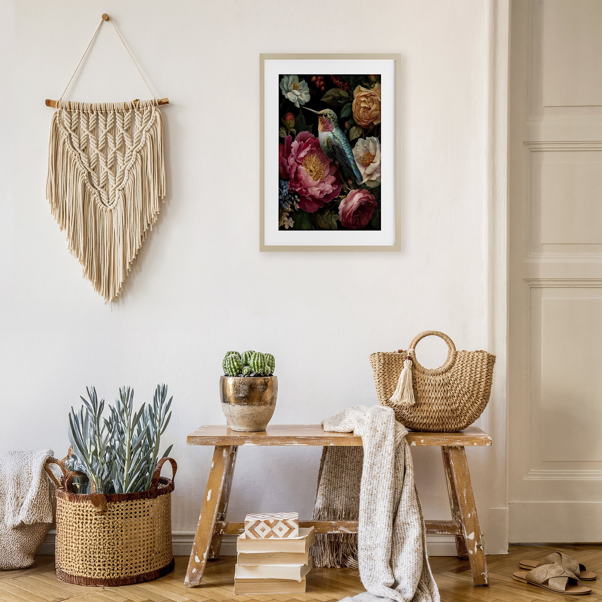 Stupell Industries Hummingbird & Lush Blooms Birch Framed Print Under Glass, design by The Wands Want