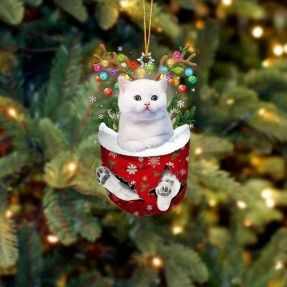 Acrylic 2D FLAT Cat In Snow Pocket Christmas Ornament 28