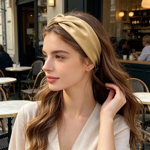 Korean Style Satin Headband for Facial Care and Beauty Routine Elastic Hair Wrap for Home Daily Wear, Yellow