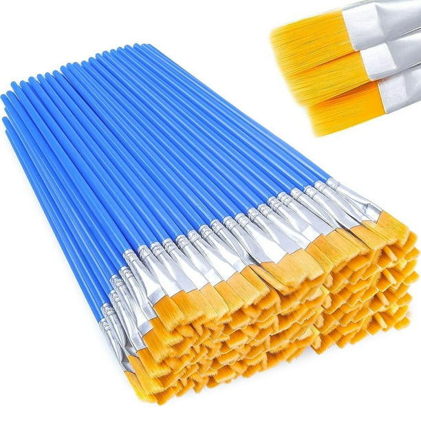 100 piezas de pinceles de pintura, pinceles infantiles de cabeza plana para pintar manualidades detalladamente.